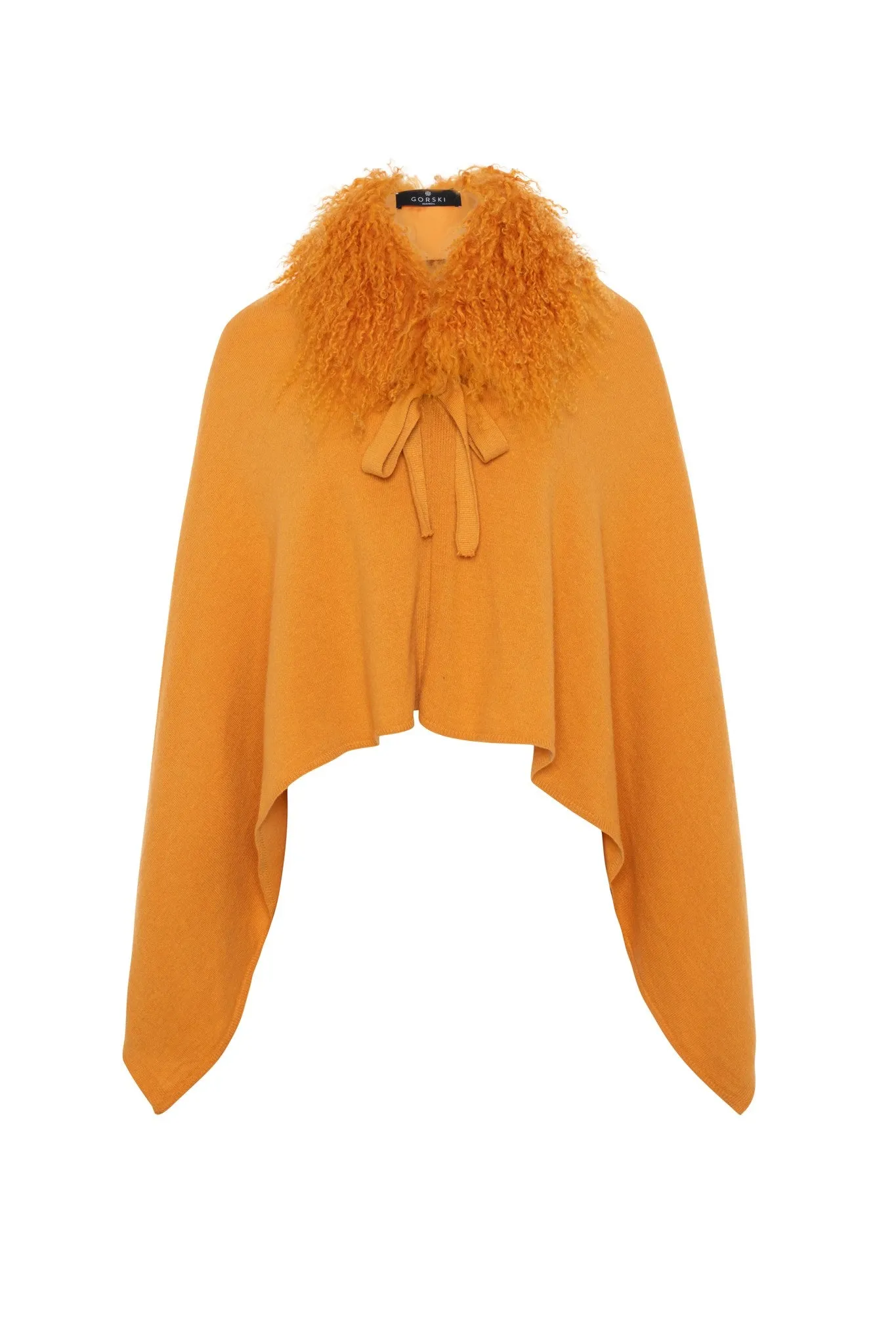 Select Cashmere and Merino Wool Blend Poncho with Select Mongolian Lamb Collar