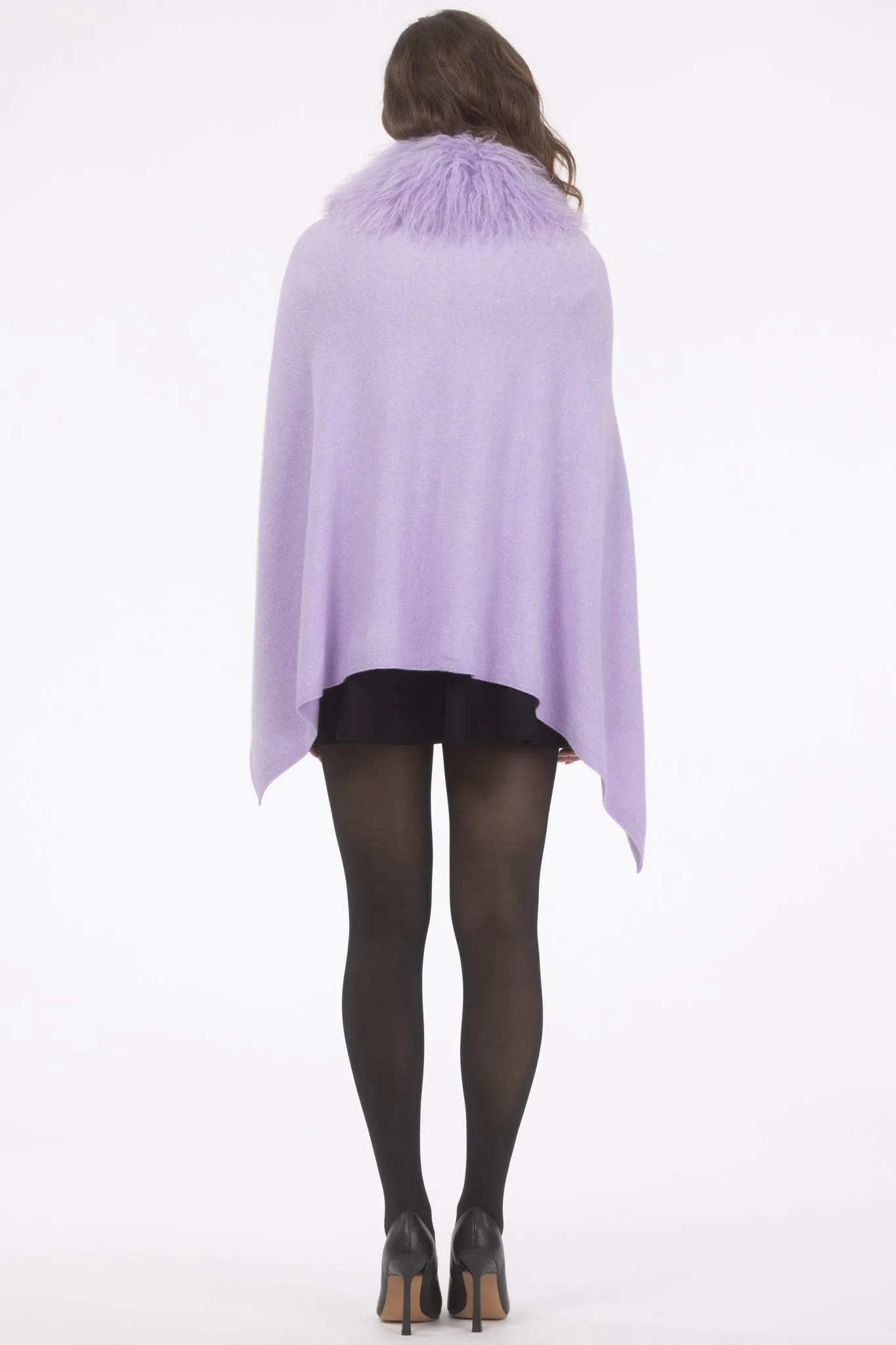 Select Cashmere and Merino Wool Blend Poncho with Select Mongolian Lamb Collar