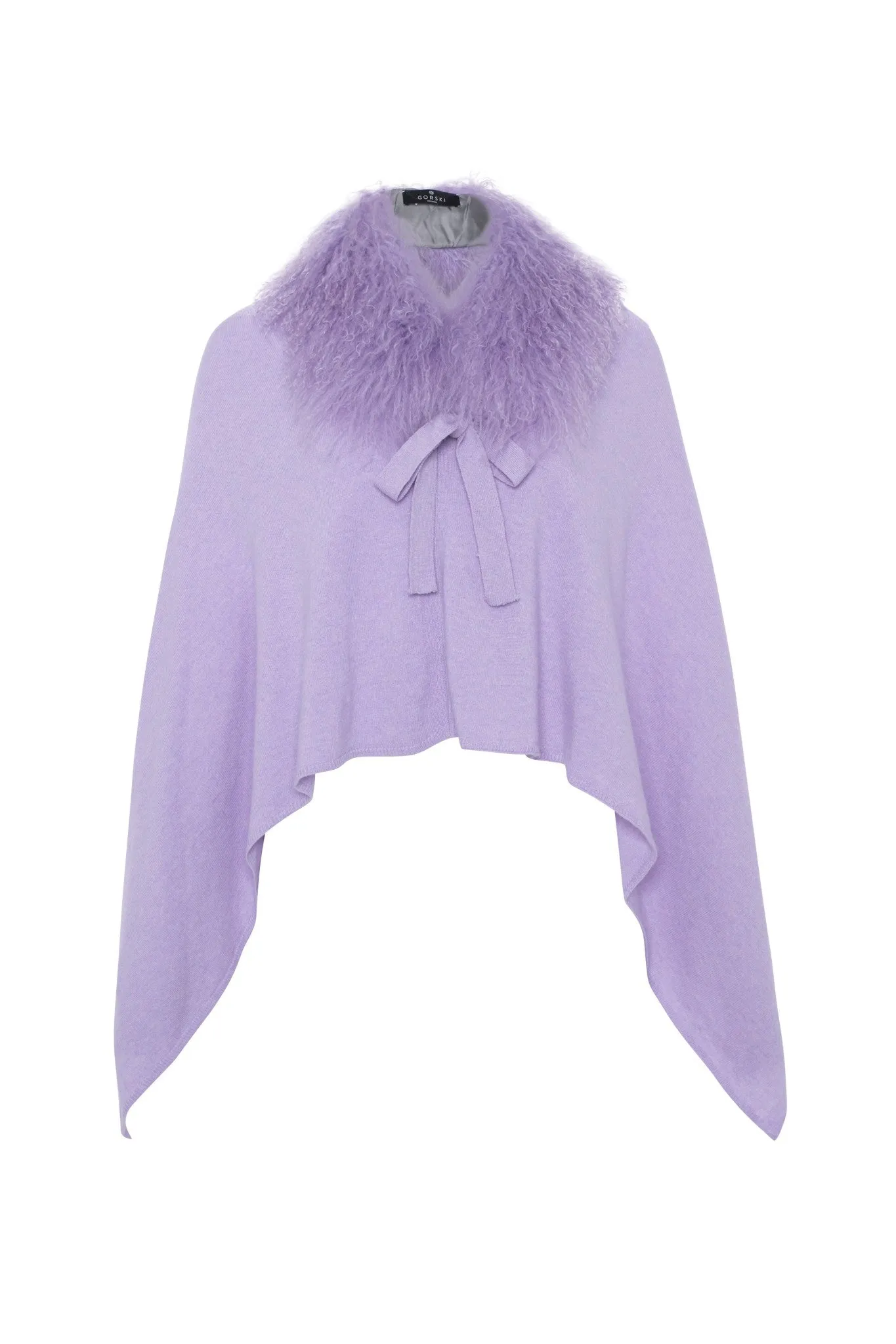 Select Cashmere and Merino Wool Blend Poncho with Select Mongolian Lamb Collar