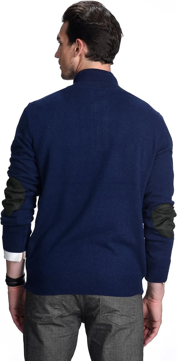 State Cashmere Men's Button Up Mock Neck Sweater 100% Pure Cashmere Long Sleeve Polo Quarter Collar Pullover