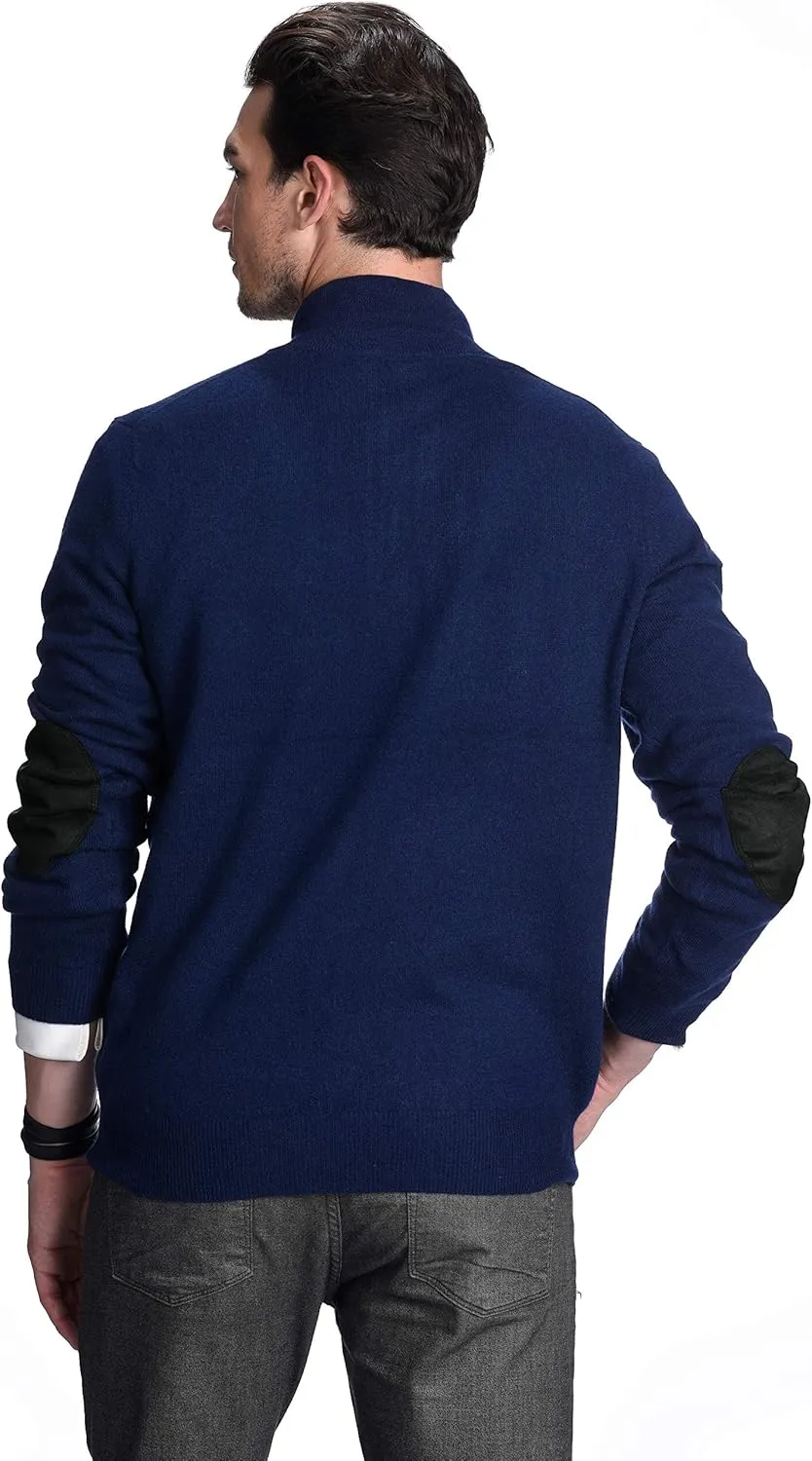 State Cashmere Men's Button Up Mock Neck Sweater 100% Pure Cashmere Long Sleeve Polo Quarter Collar Pullover