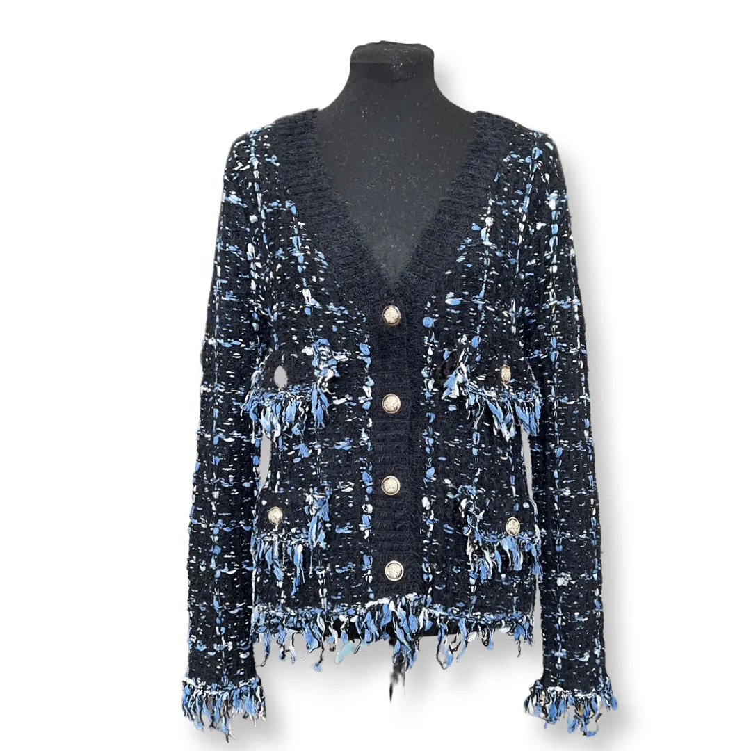 Sweater knit Tweed Jacket (Black.Blue)