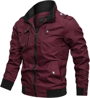 Thatrich Men's Bomber Jacket Lightweight Casual Motorcycle Jackets Cargo Trench Coat Cropped Windbreaker Flight Jackets Coats
