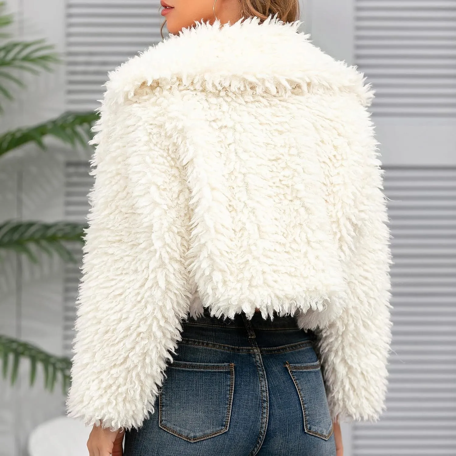 tuduoms Women's Fluffy Fleece Jacket Cute Cropped Cardigan Jacket Short Teddy Coat Warm Fuzzy Cozy Sweaters Winter Outwear