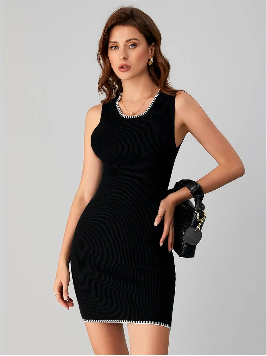 Verdusa Women's Sweater Dress Sleeveless Wedding Guest Fall Knit Tank Bodycon Mini Dresses