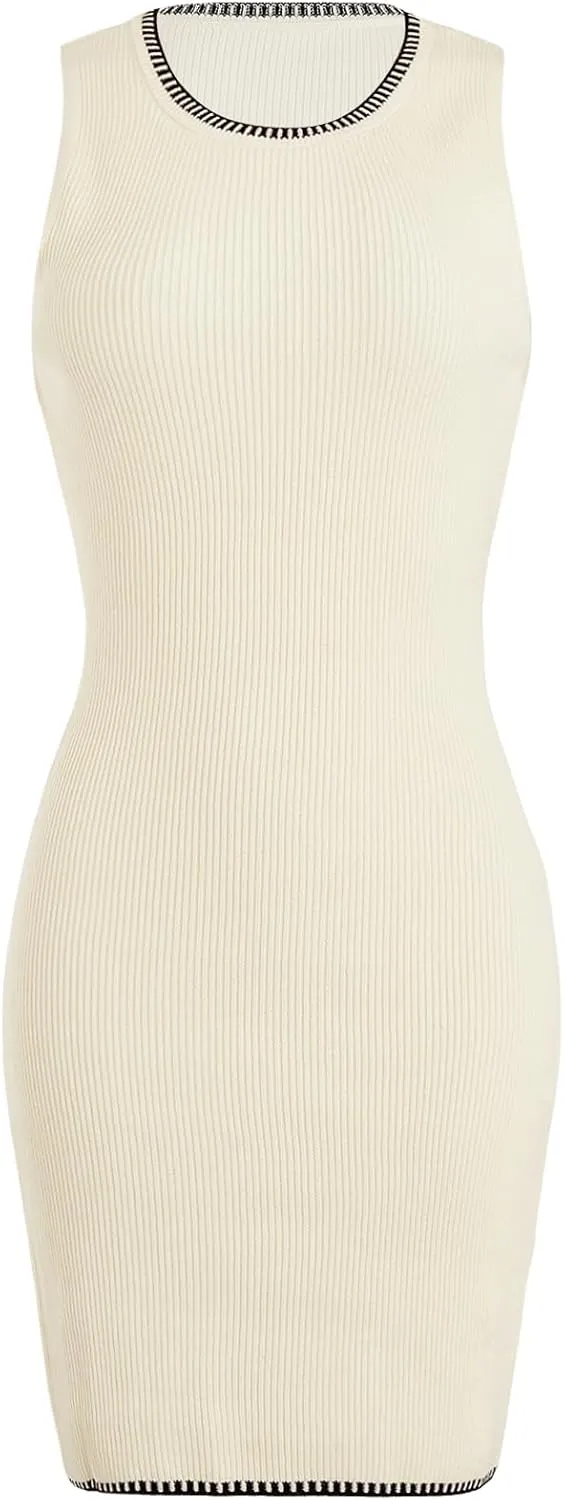 Verdusa Women's Sweater Dress Sleeveless Wedding Guest Fall Knit Tank Bodycon Mini Dresses