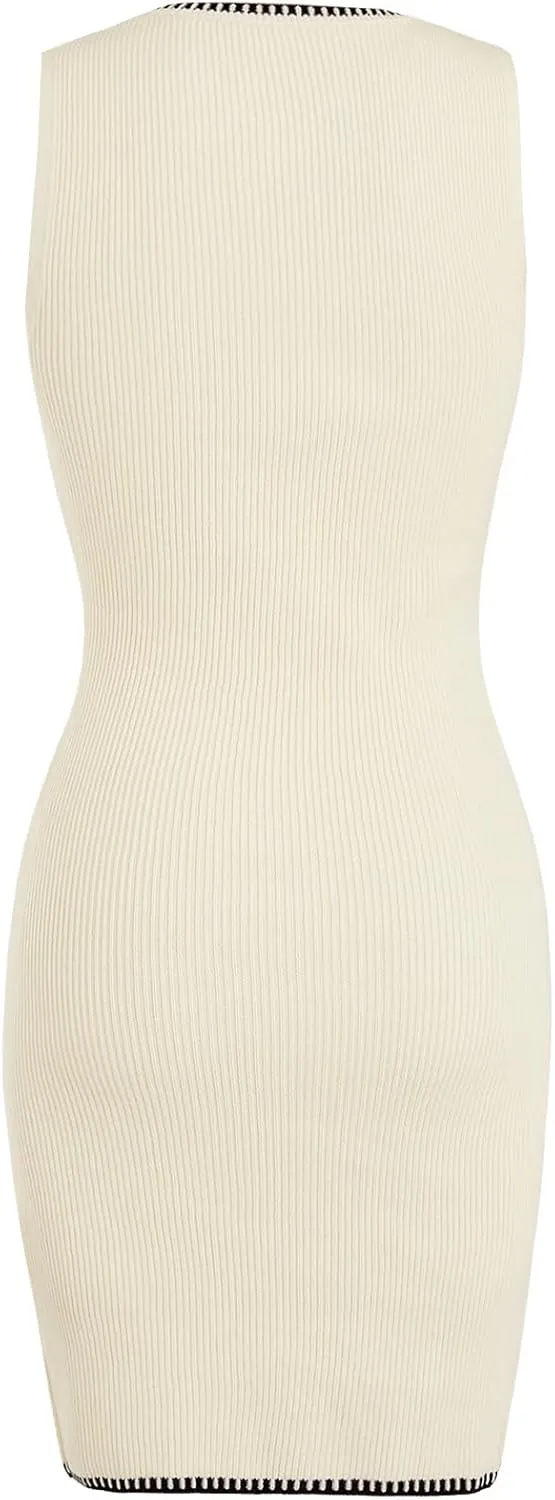 Verdusa Women's Sweater Dress Sleeveless Wedding Guest Fall Knit Tank Bodycon Mini Dresses