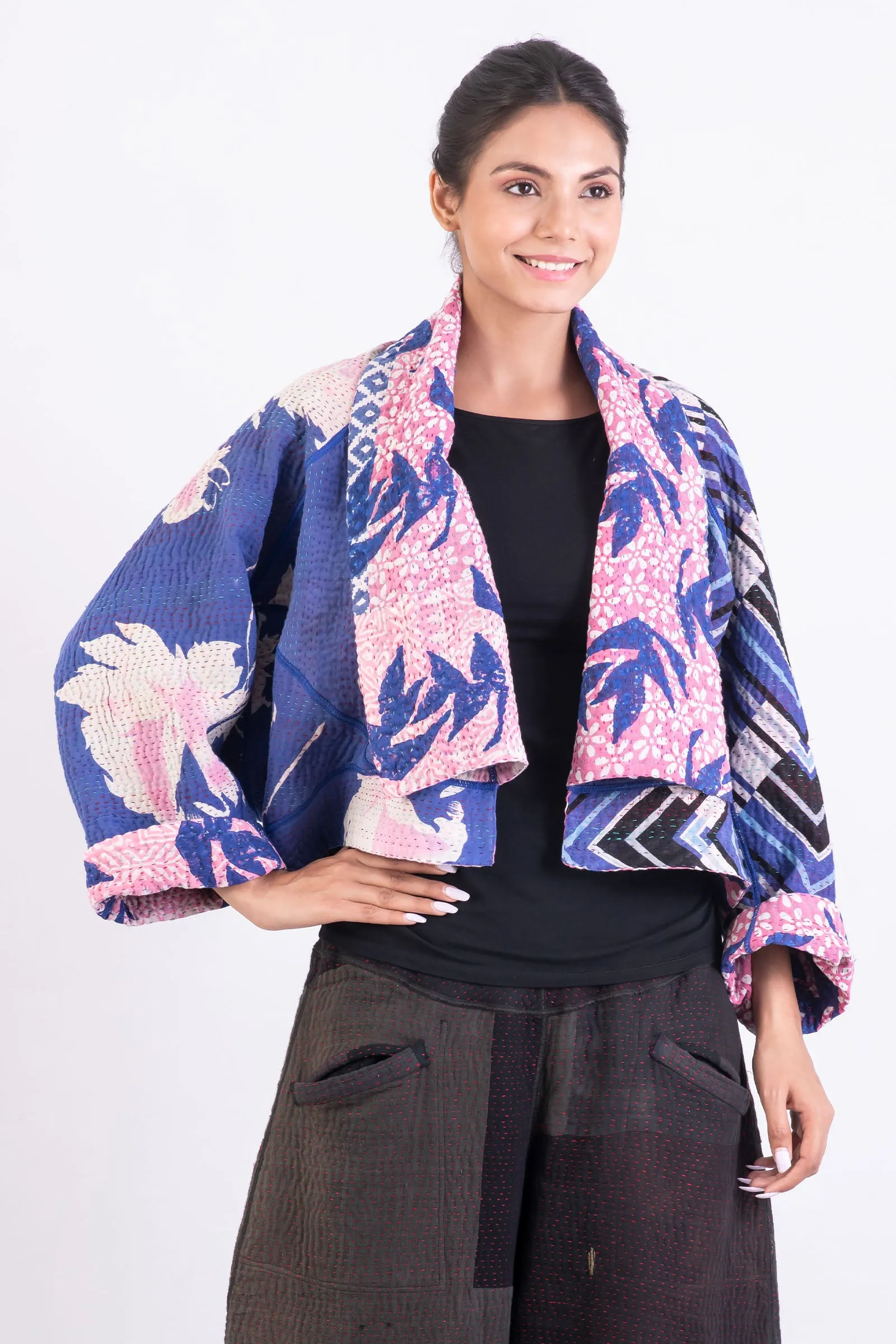 VINTAGE COTTON KANTHA DOLMAN SHORT JKT