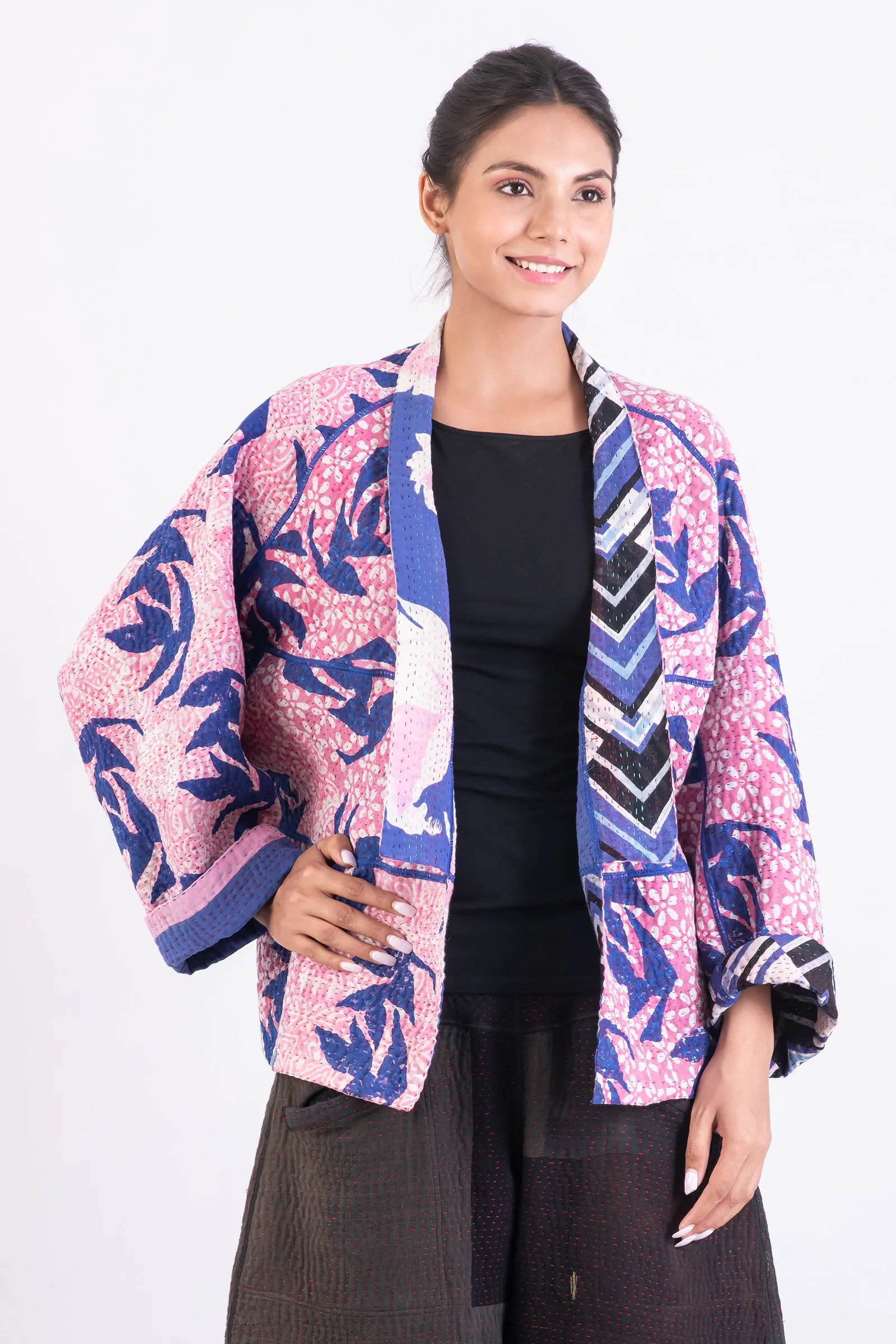 VINTAGE COTTON KANTHA DOLMAN SHORT JKT