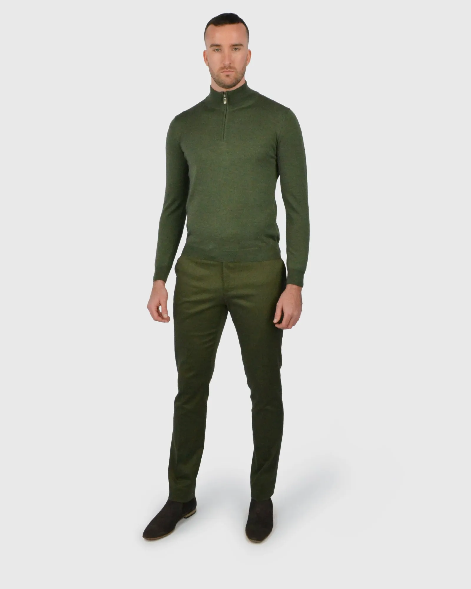 VISCONTI W23Z OLIVE-GREEN WOOL QUARTER ZIP SWEATER
