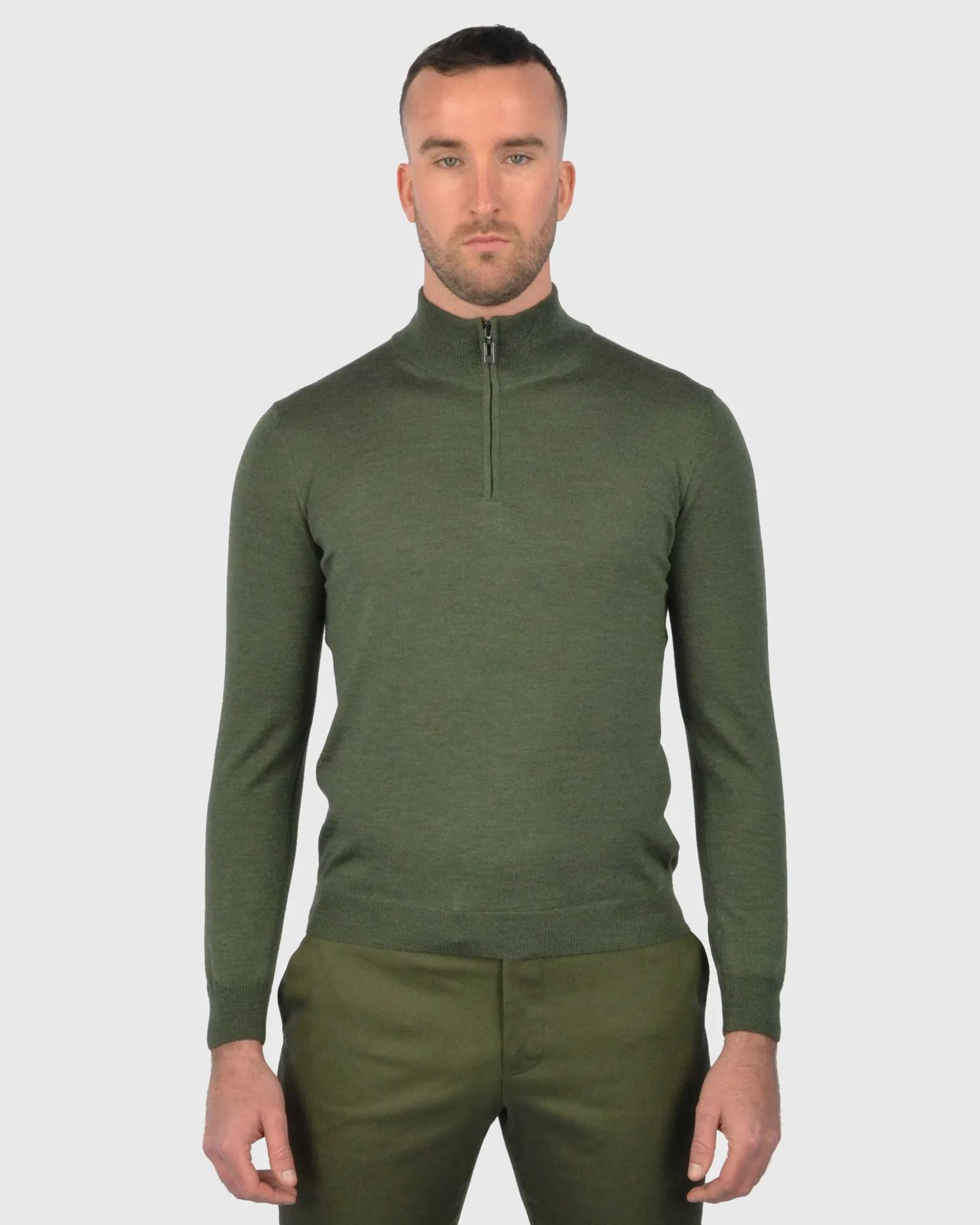 VISCONTI W23Z OLIVE-GREEN WOOL QUARTER ZIP SWEATER