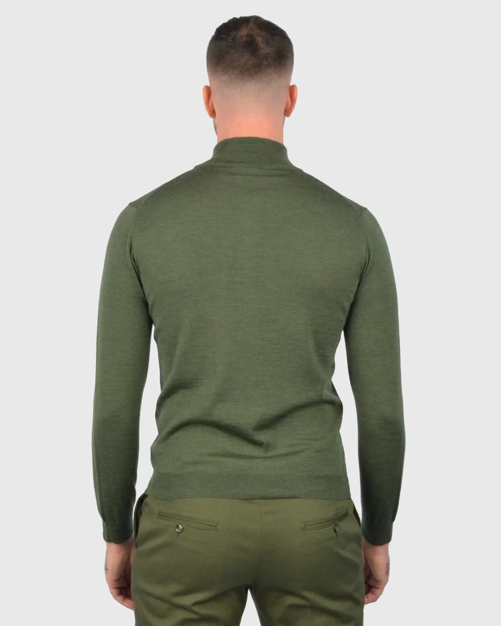 VISCONTI W23Z OLIVE-GREEN WOOL QUARTER ZIP SWEATER