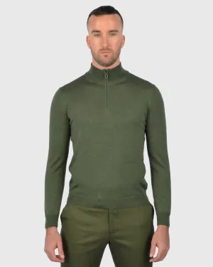 VISCONTI W23Z OLIVE-GREEN WOOL QUARTER ZIP SWEATER
