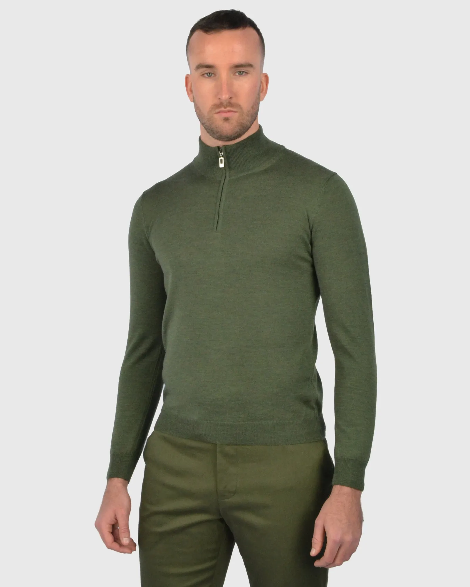 VISCONTI W23Z OLIVE-GREEN WOOL QUARTER ZIP SWEATER