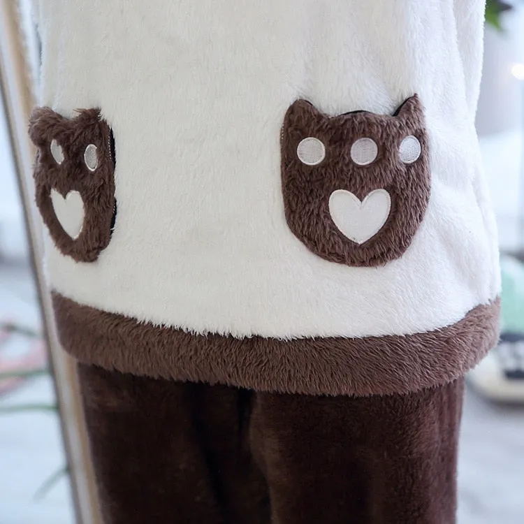 WAVMIT Winter New Women&#39;s Flannel Hooded Long Sleeve Pajamas Set Cute Leisure Women Sleepwear Set Gold Velvet Pyjamas Homewear
