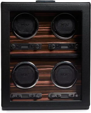 Wolf Roadster Watch Winder with Glass Cover, Black - Secure Fit with Patented Lock-in Dynamic Cuff - Accommodates All Wrist Sizes - Vegan Leather - Includes Universal Adapter