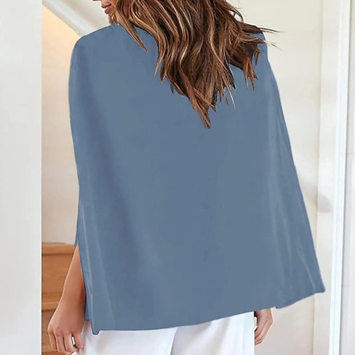 Women Cape Blazer Split Sleeve Open Front Casual Jacket Loose Short Cloak Coat Cardigan Business Office Workwear