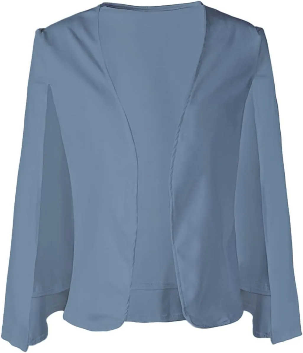 Women Cape Blazer Split Sleeve Open Front Casual Jacket Loose Short Cloak Coat Cardigan Business Office Workwear