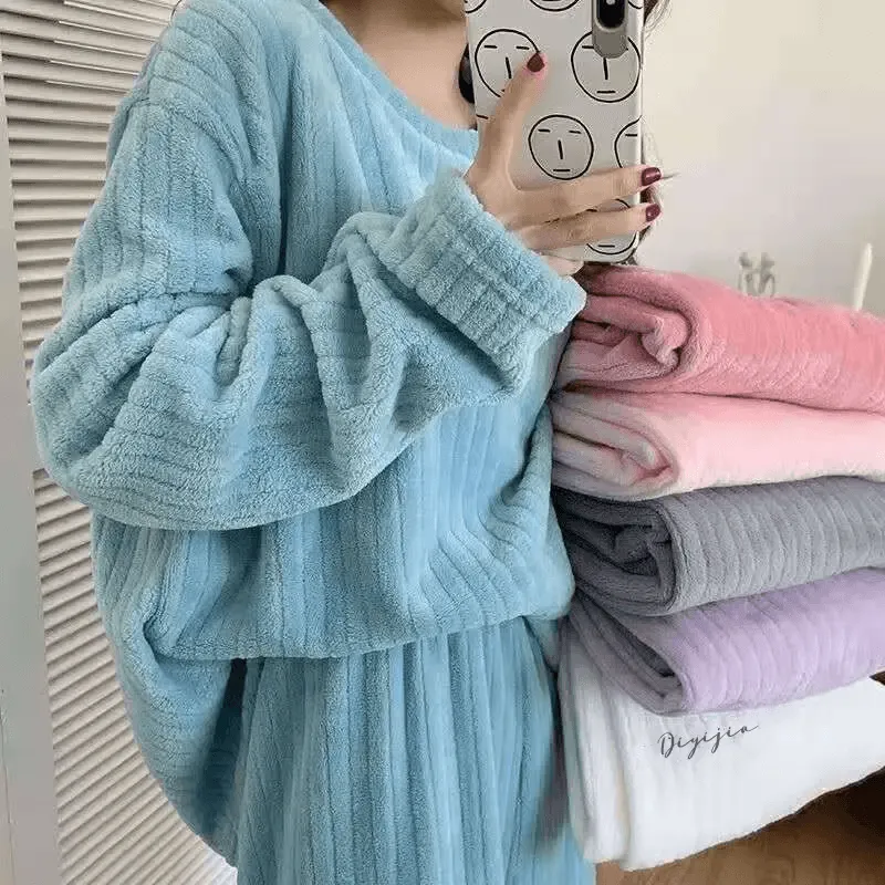 Women's Coral Velvet Fleece Fashion Pajamas Set - KW03
