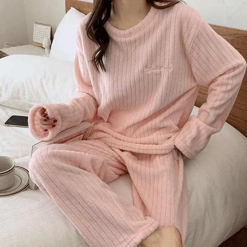 Women's Coral Velvet Fleece Fashion Pajamas Set - KW03