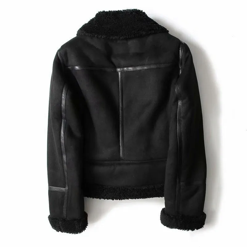 Women’s Winter Lapel Suede Lamb Wool Warm Coat