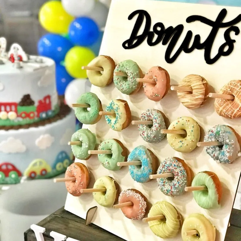 Wooden Wall Holds Donut Boards Stand Hanging Donuts Table Wedding Decoration Accessories Baby Shower Kids Birthday Party Decor