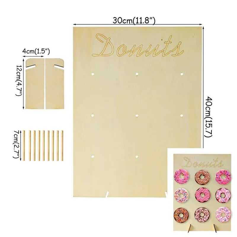Wooden Wall Holds Donut Boards Stand Hanging Donuts Table Wedding Decoration Accessories Baby Shower Kids Birthday Party Decor