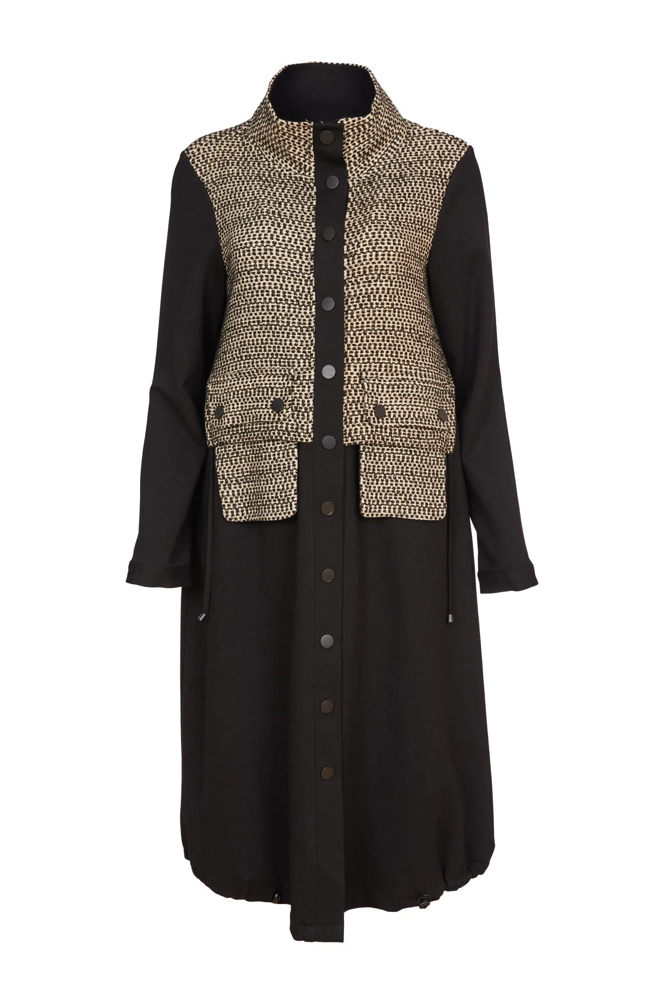 Wool Mix Coat/Contrast Bottom in Black/Butter