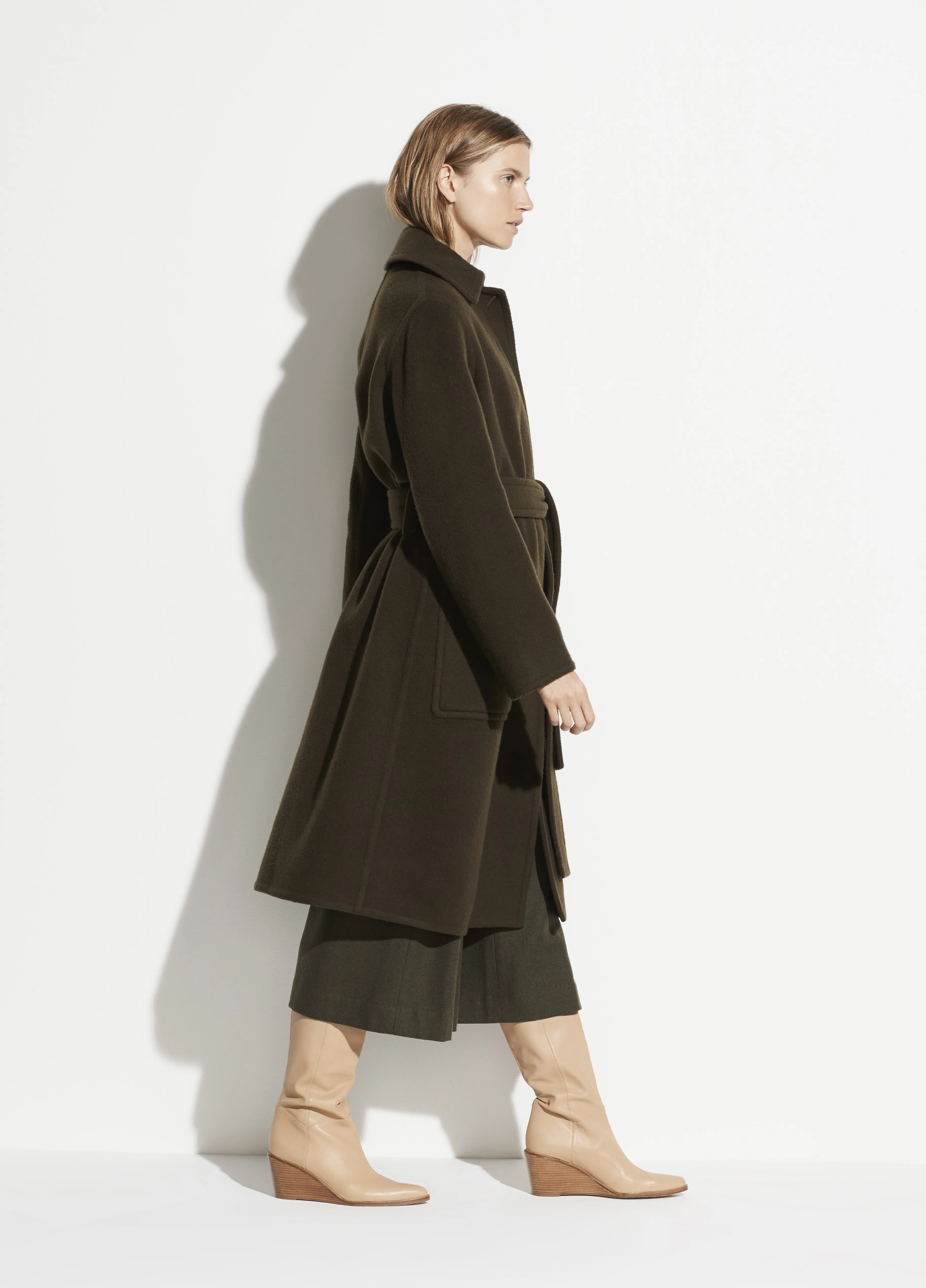Wool Patch Pocket Coat in Mineral Pine